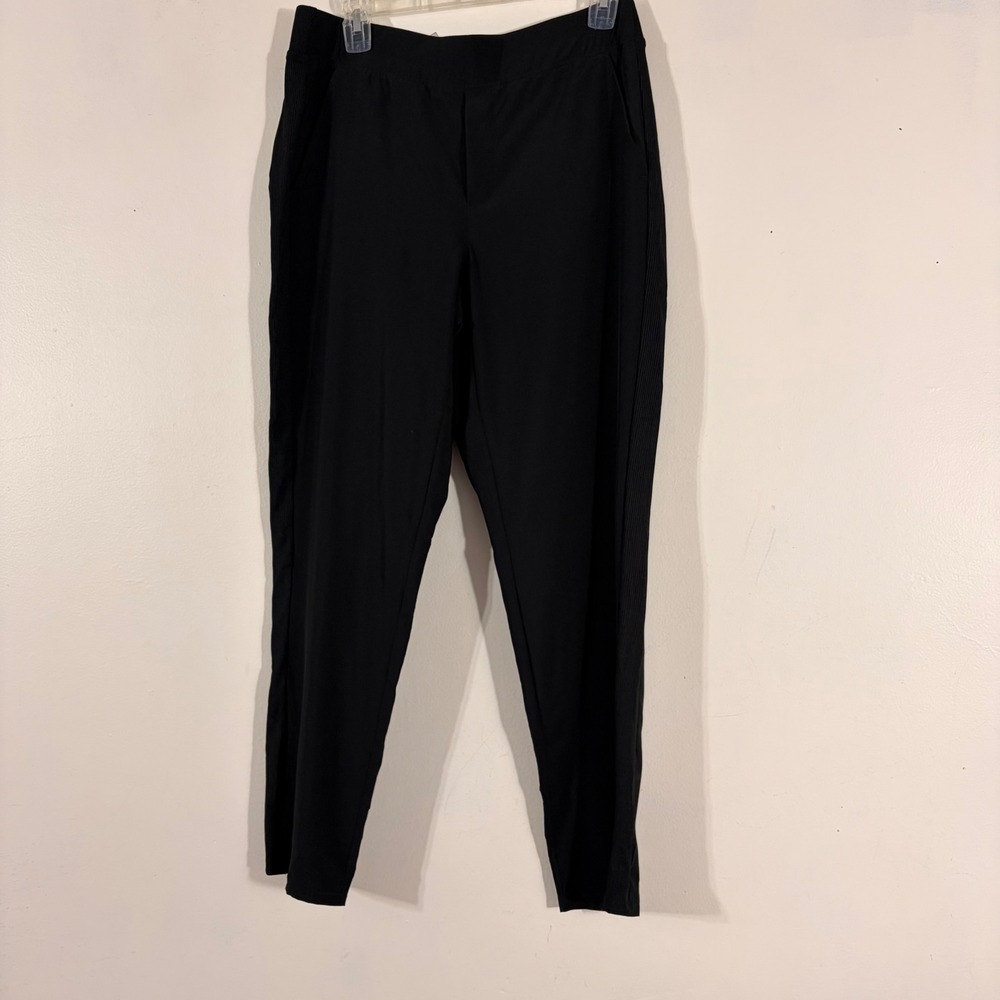 RBX Active Pants Women Medium Black Ribbed Side Stripe Athleisure